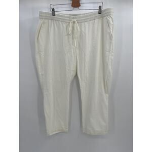 NWT J Crew Factory Linen Cotton Blend Drawstring Pants Sz 20 White Straight Leg
